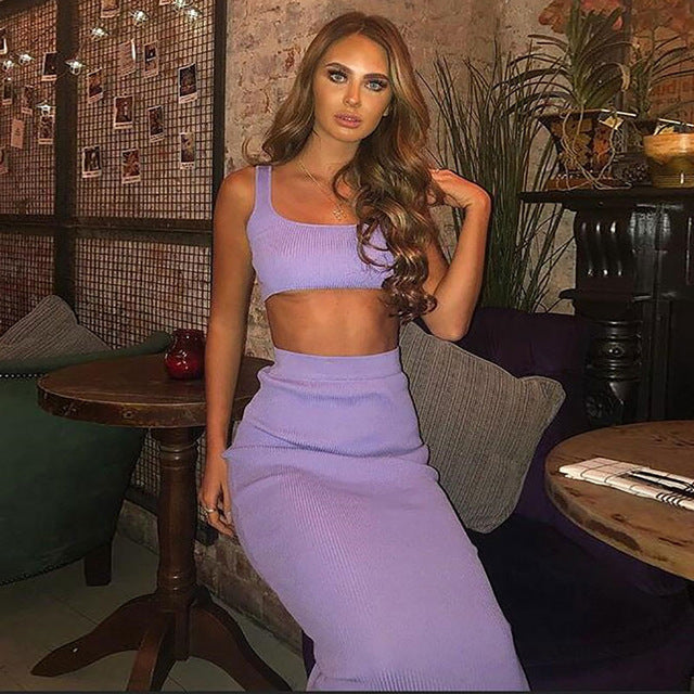 Dulzura 2019 verano mujer conjunto de dos piezas conjunto de falda crop top tops sexy punto festival fiesta chándal ropa streetwear elegante