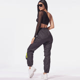 ANJAMANOR Conjunto de dos piezas Malla Un hombro Manga larga Top corto Pantalones cargo Streetwear Conjuntos Conjuntos de chándal Conjuntos D58-AE86