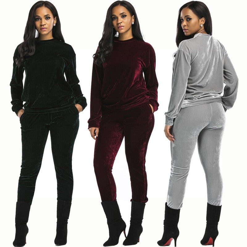 Nueva primavera caliente y otoño personalidad de la moda de terciopelo dorado de cintura alta pantalones de manga larga sexy temperamento casual traje de mujer