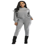 Nueva primavera caliente y otoño personalidad de la moda de terciopelo dorado de cintura alta pantalones de manga larga sexy temperamento casual traje de mujer