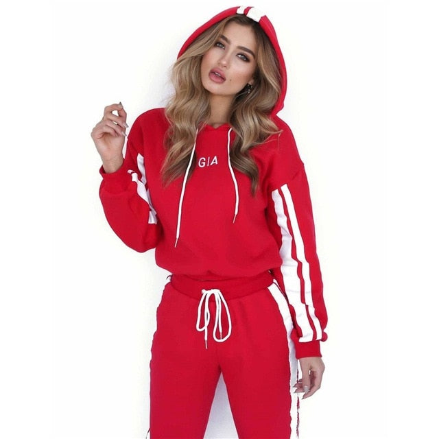ZP- 2019 Conjunto de dos piezas de otoño de verano Sudadera con capucha y pantalón de chándal Conjunto de mujer Cintura elástica Ocio Conjunto de 2 piezas Trajes de mujer