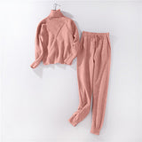 Otoño invierno Chándal de punto Sudaderas de cuello alto Traje casual Ropa de mujer Conjunto de 2 piezas Pantalón de punto Traje deportivo Mujer