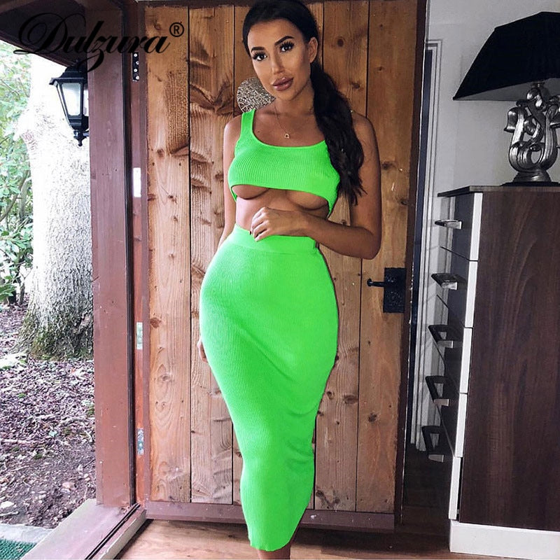 Dulzura 2019 verano mujer conjunto de dos piezas conjunto de falda crop top tops sexy punto festival fiesta chándal ropa streetwear elegante